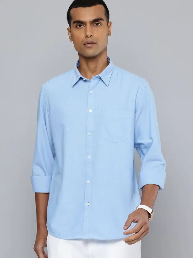 Indian Terrain Men's Regular Fit Full Sleeve Solid Blue Shirt